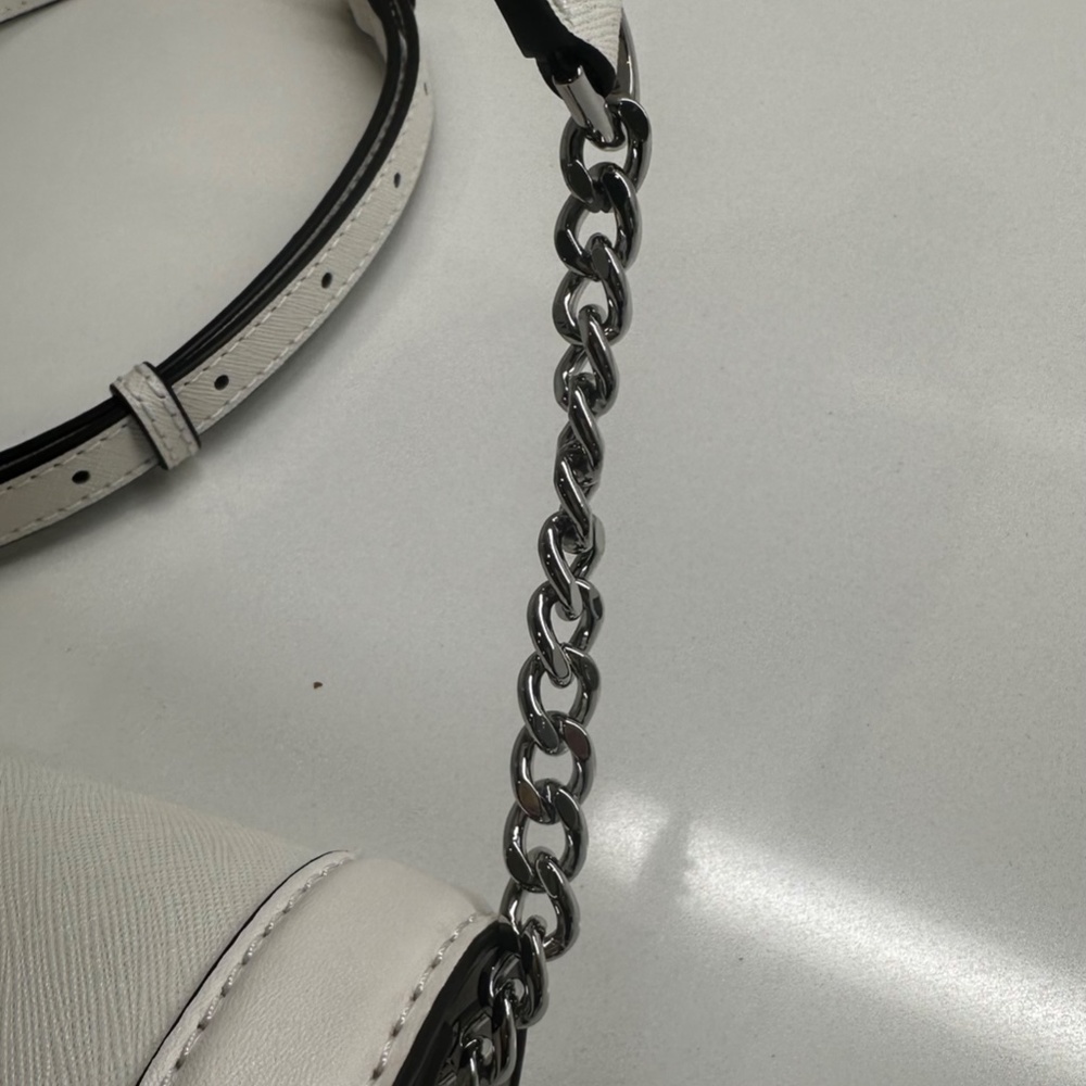 Michael Kors Jet Set Large Fulflap Chain Saffiano Leather Crossbody Bag White - Picture 5 of 9